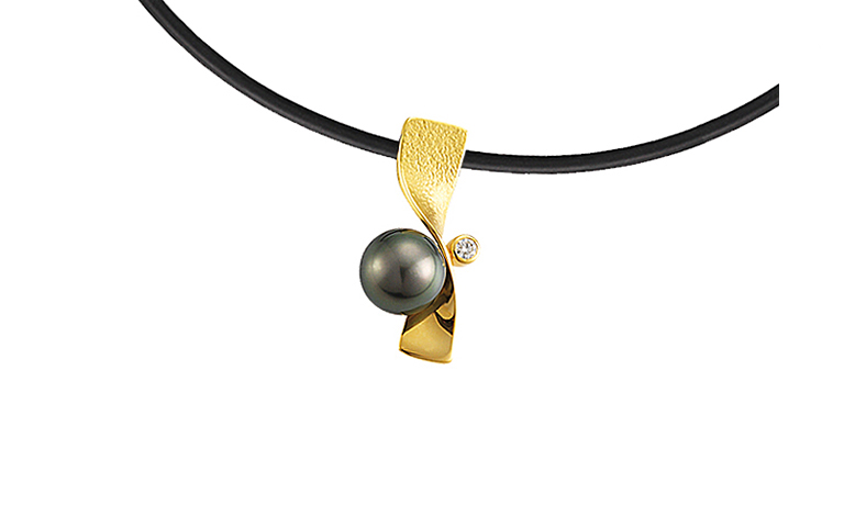 01042-Halsschmuck, Gold 750 mit Brillant und Tahiti Perle