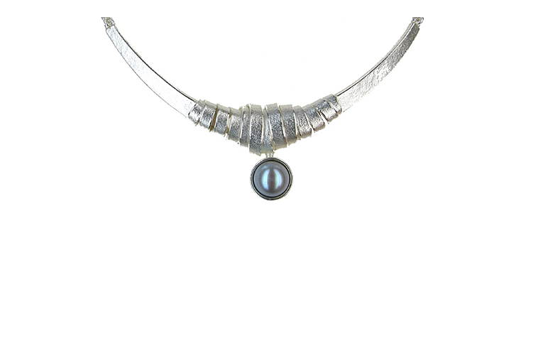 31018-Halsschmuck, Silber 925, 1 Perle, grau, 10mm