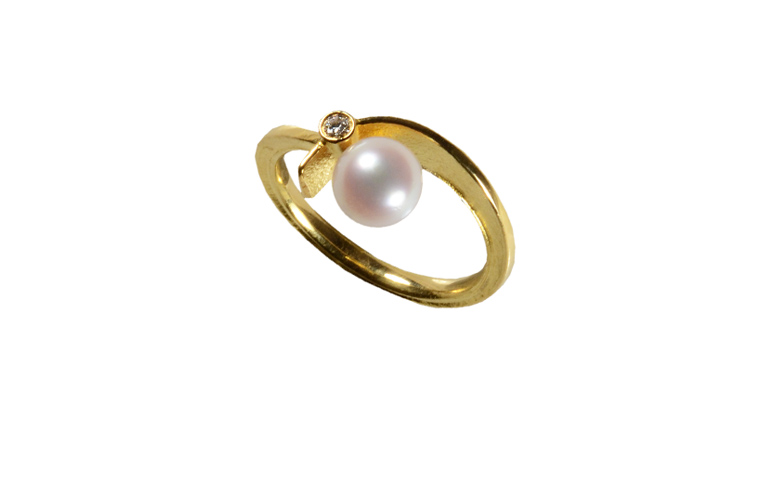 02092-Ring, Gold 750 mit Brillant und Perle