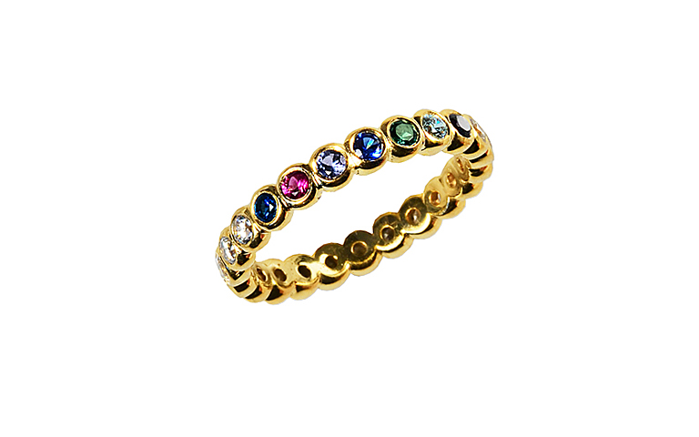 03167-Ring, Gold 750 mit Brillanten und Farbedelsteinen