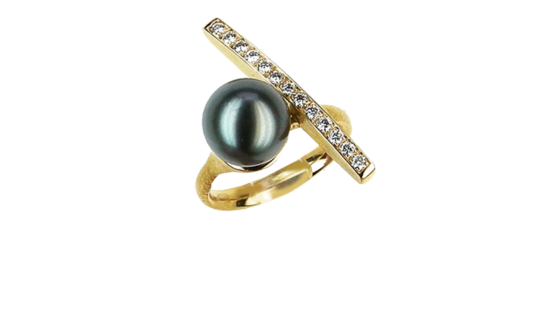 05136-Ring, Gold 750, Tahiti Perle mit Brillanten