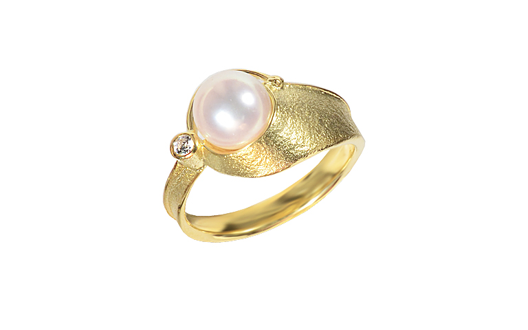 05389-Ring, Gold 750 mit Perle und Brillant