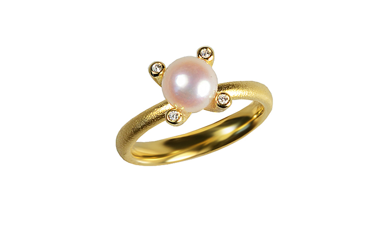05457-Ring, Gold 750 mit Brillanten und Perle