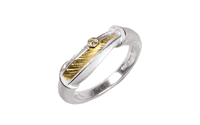 12608-Ring, Silber 925 und Gold 750 und Brillant
