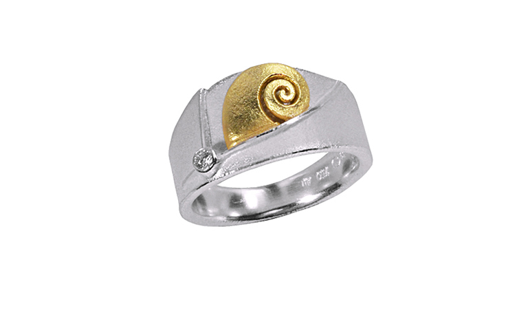 12713-Ring, Silber 925 mit Gold 750 und Brillant