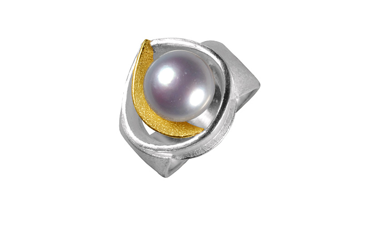 12800-Ring, Silber 925 mit Gold 750 und Perle