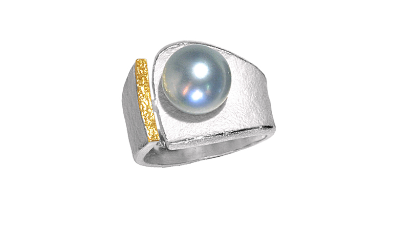 12804-Ring, Silber 925 mit Gold 750 und Perle