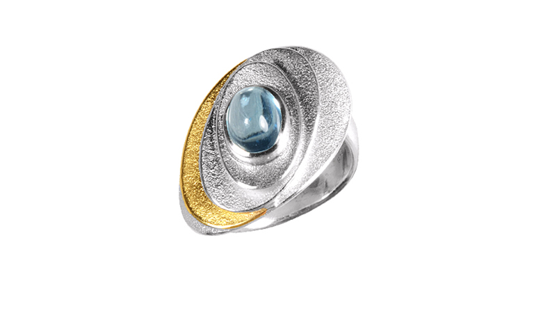 12822-Ring, Silber 925 mit Gold 750 und Blautopas