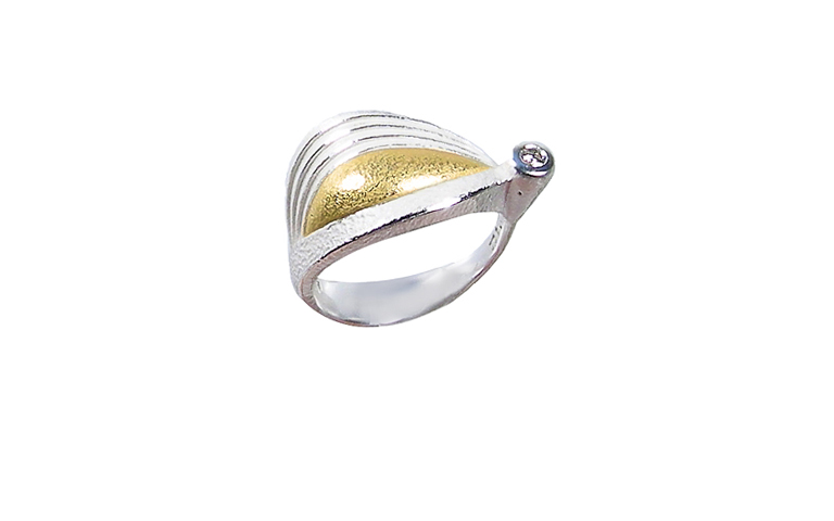 12848-Ring, Silber 925, Gold 750 und ein Brillant