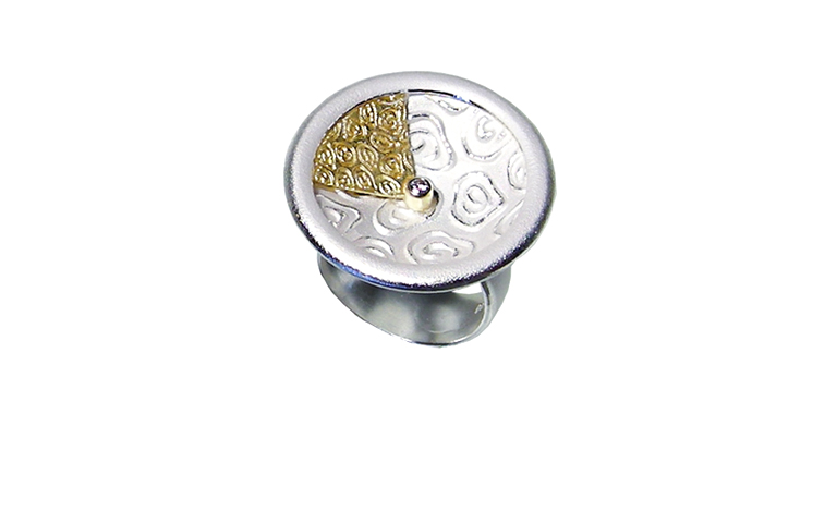 12859-Ring, Silber 925, mit Gold 750 und Brillant