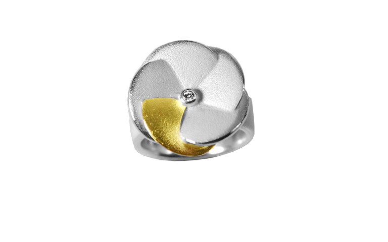 12871-Ring, Silber 925 mit Gold 750 und Brillant