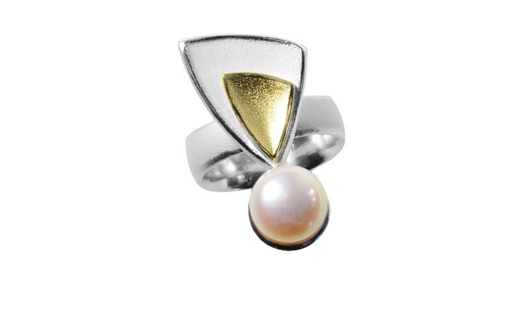12876-Ring, Silber 925 mit Gold 750 und Perle