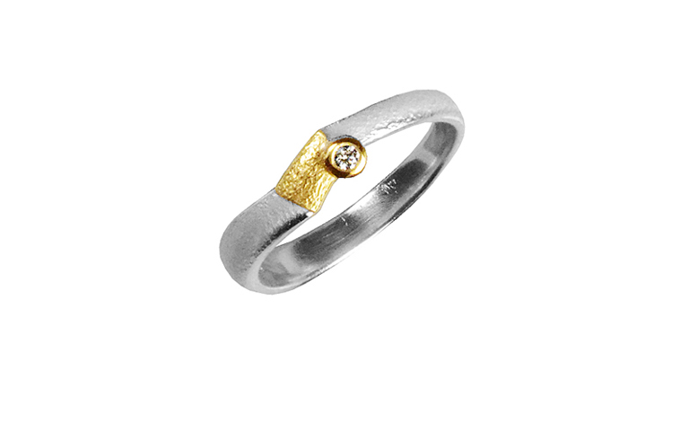 12884-Ring, Silber 925 mit Gold 750 mit Brillant