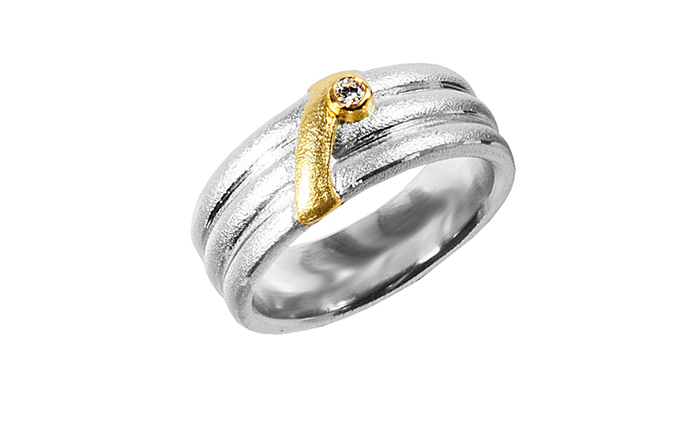 12939-Ring, Silber 925 mit Gold 750 und Brillant