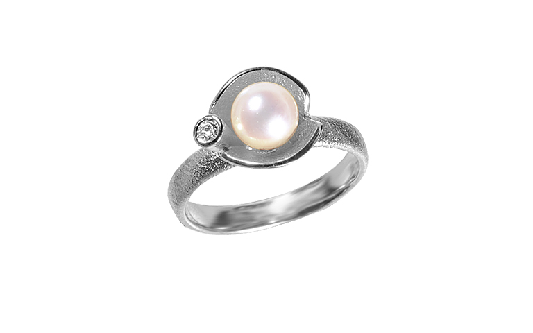 45388-Ring, Gold 750 mit Perle und Brillant