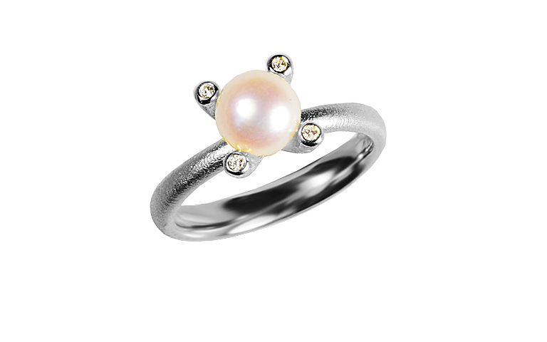 45457-Ring, Gold 750 mit Brillanten und Perle
