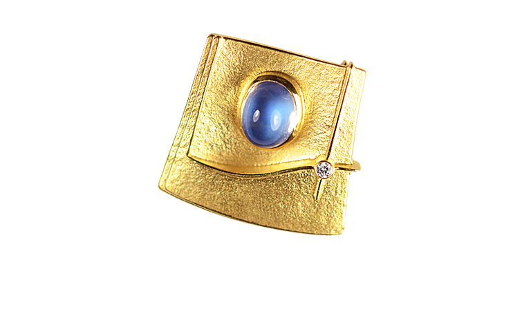 00435-brooch, gold 750 with brillant and aquamarine