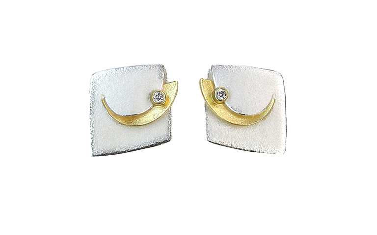15372-earrings, silver 925 and gold 750 and brilliant