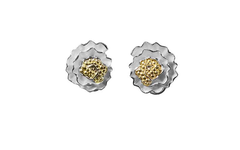 15428-earrings, silver 925 with gold 750