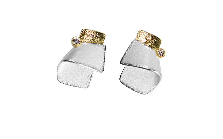15433-earrings, silver 925 with gold 750 and brillants
