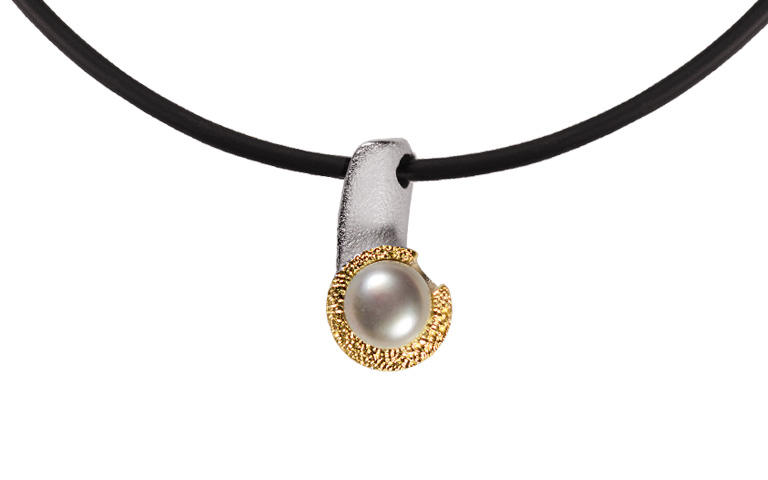 11674-necklace, silver 925 with gold 750 and pearl