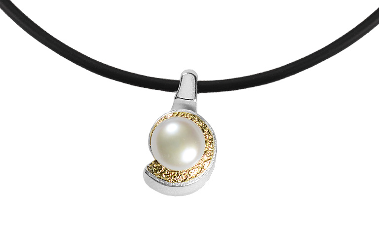 11675-necklace, silver 925 with gold 750 and pearl