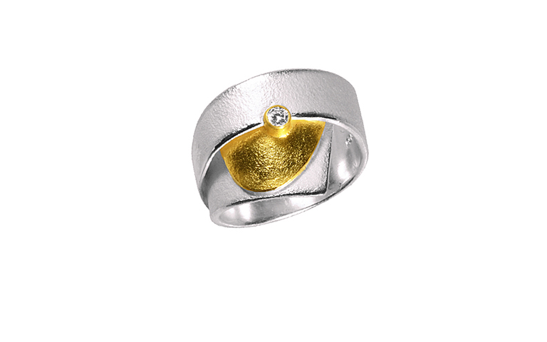 12688-ring, silver 925 with gold 750 and brillant