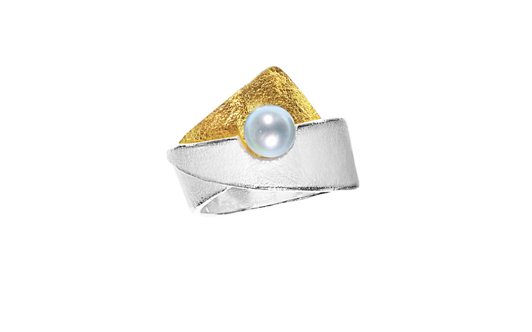 12735-ring, silver 925 with gold 750 and pearl