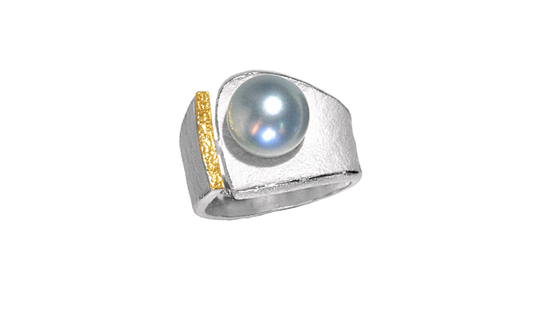 12804-ring, silver 925 with gold 750 and pearl
