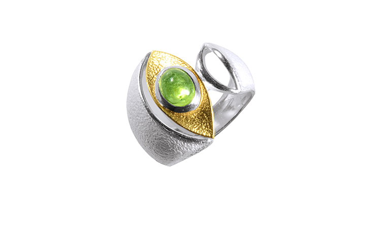 12851-ring, silver 925 with gold 750 and peridot