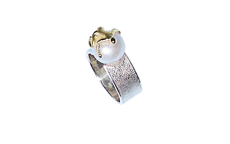 12857-ring, silver 925 with gold 750 and sweetwater pearl