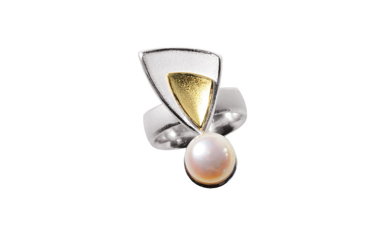 12876-ring, silver 925 with gold 750 and pearl