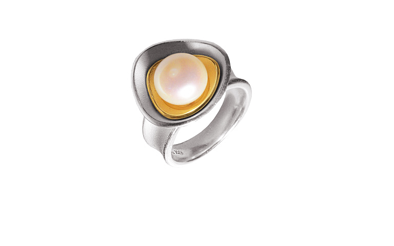 12878-ring, silver 925 with gold 750 and pearl