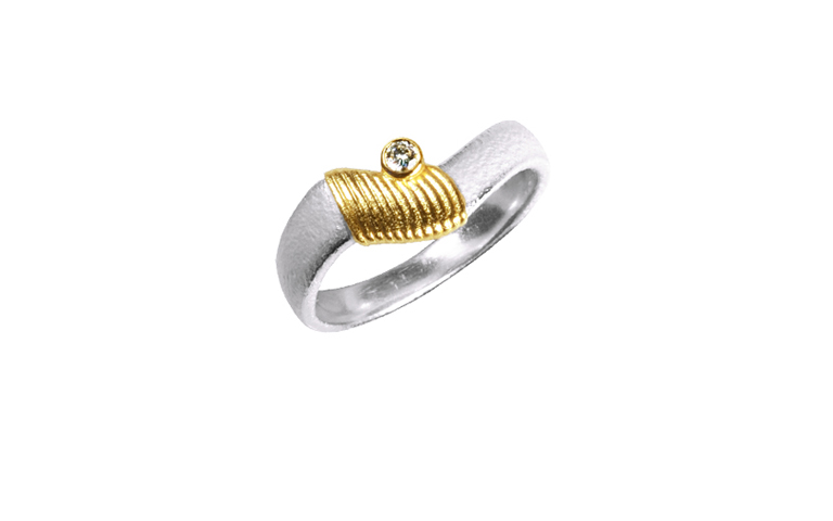 12887-ring, silver 925 with gold 750 and brillant
