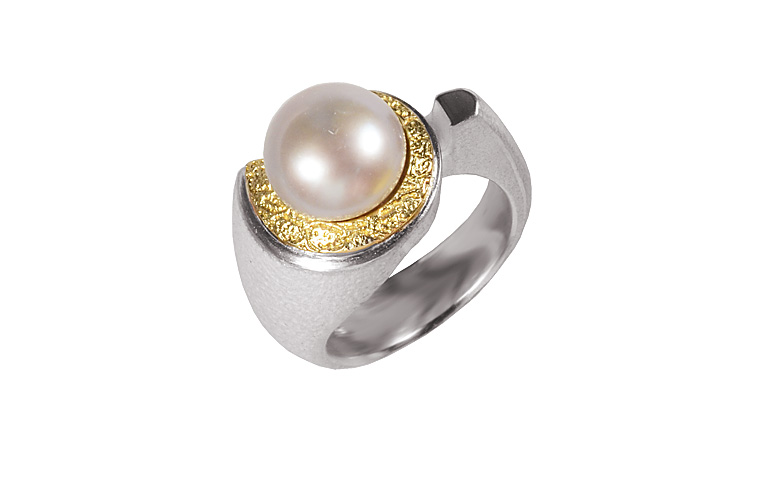 12922-ring, silver 925 with gold 750 and pearl