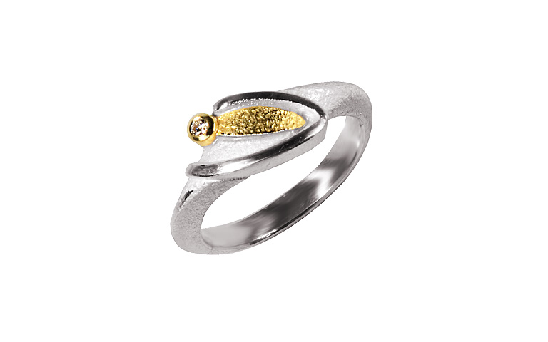 12925-ring, silver 925 with gold 750 and brillant