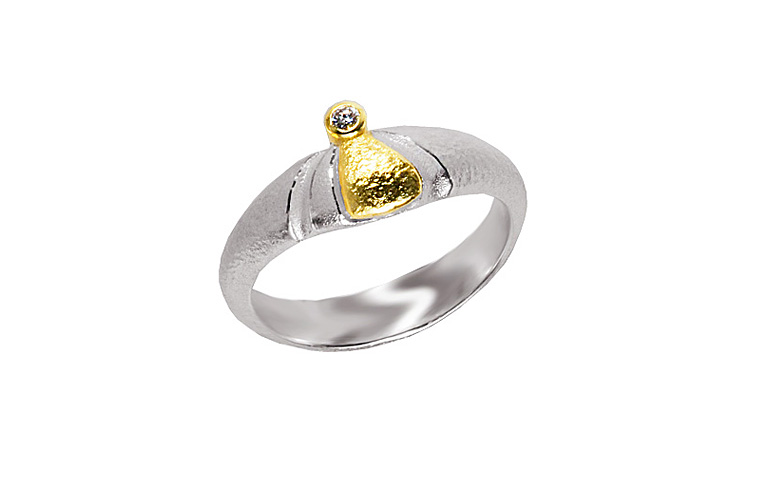 12930-ring, silver 925 with gold 750 and brillant