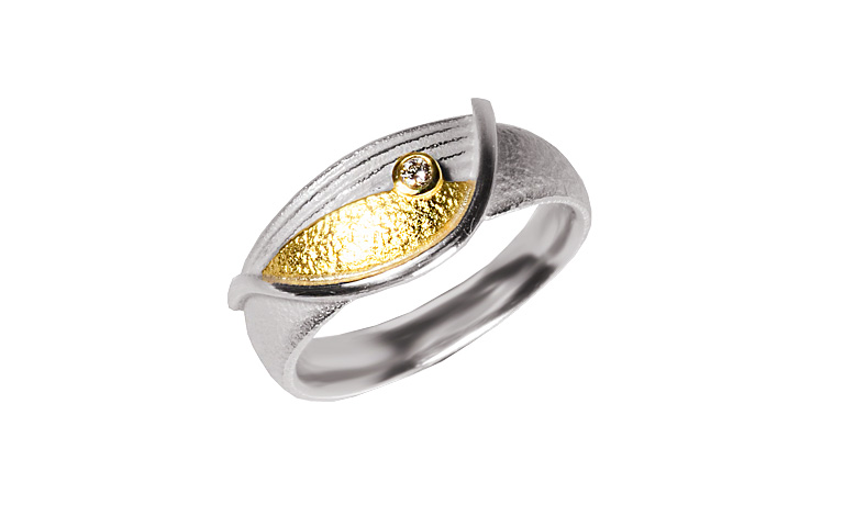 12931-ring, silver 925 with gold 750 and brillant