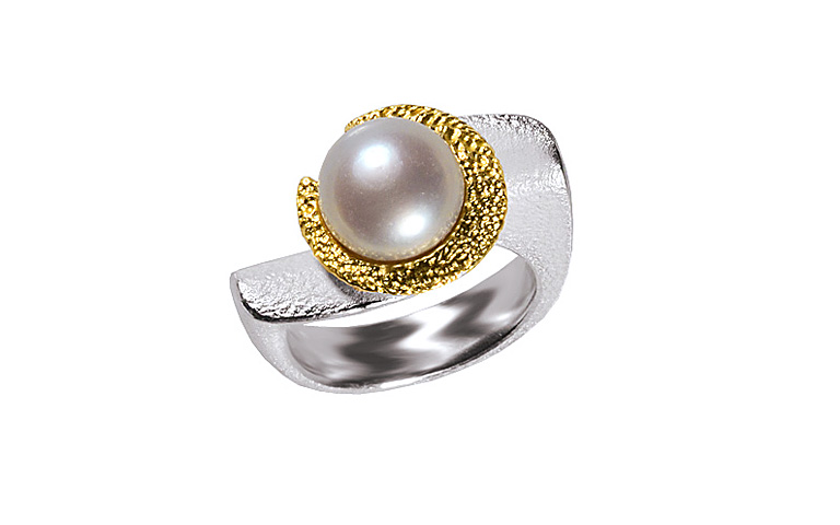 12934-ring, silver 925 with gold 750 and pearl